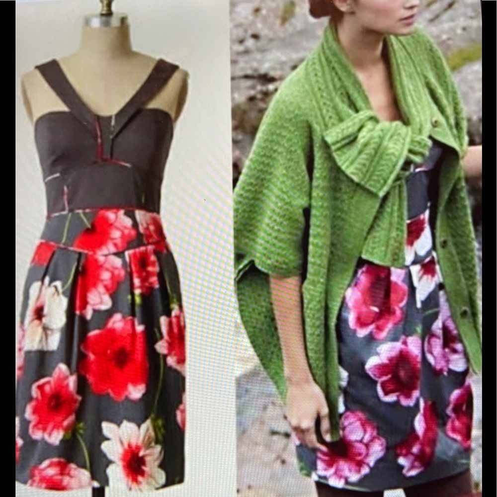 Anthropologie~Sine “Hollyhock” Unique Floral Dress